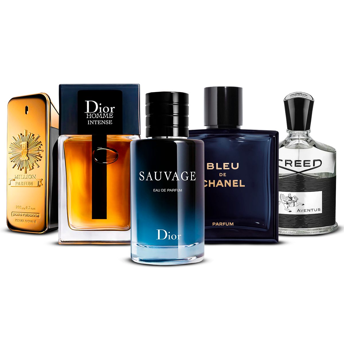 Set di 5 profumi – 1 Million, Dior Homme Intense, Sauvage, Bleu de Chanel i Creed Aventus