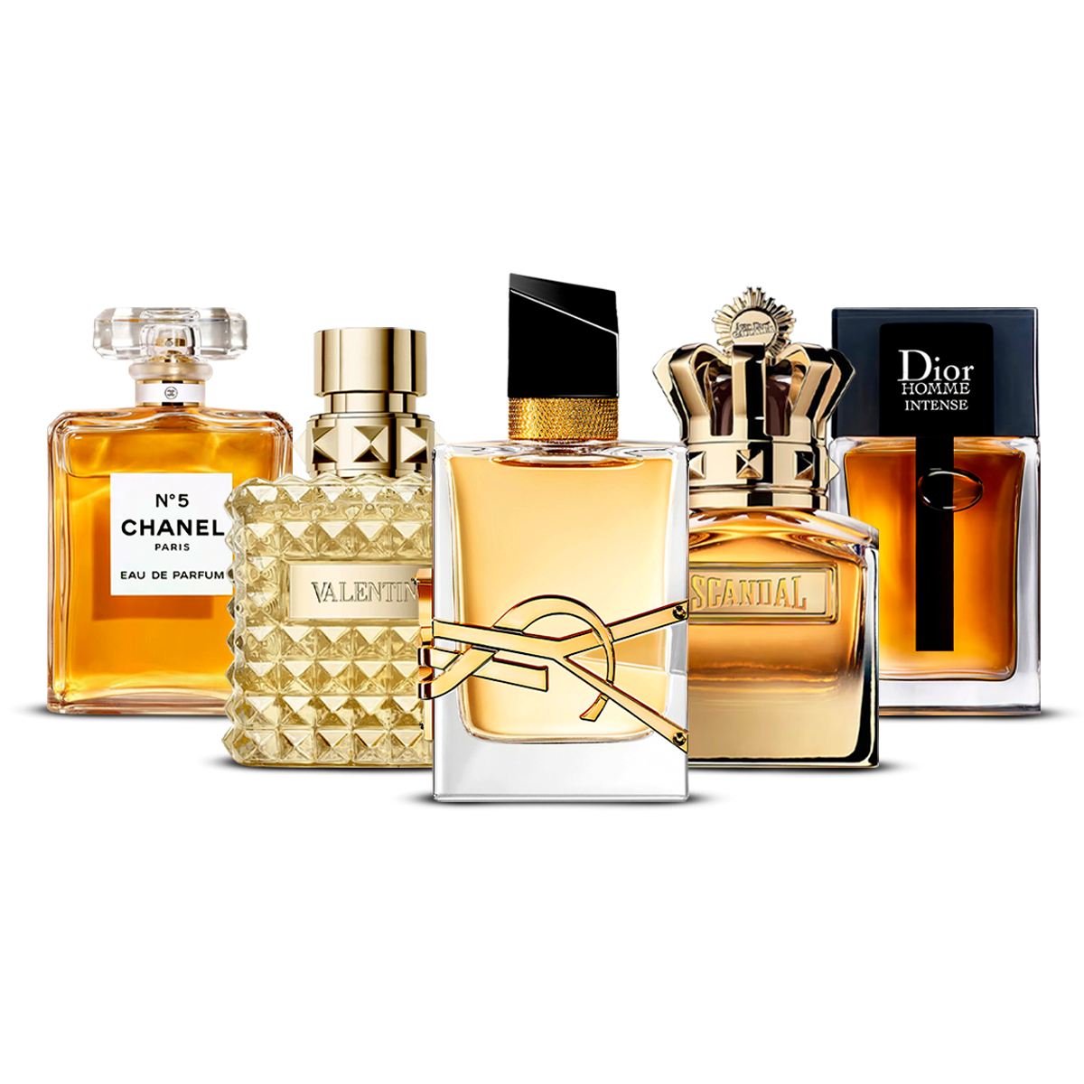 Set di 5 profumi – Chanel Nº5, Valentino Uomo, Yves Saint Laurent Libre, Scandal Pour Homme i Dior Homme Intense
